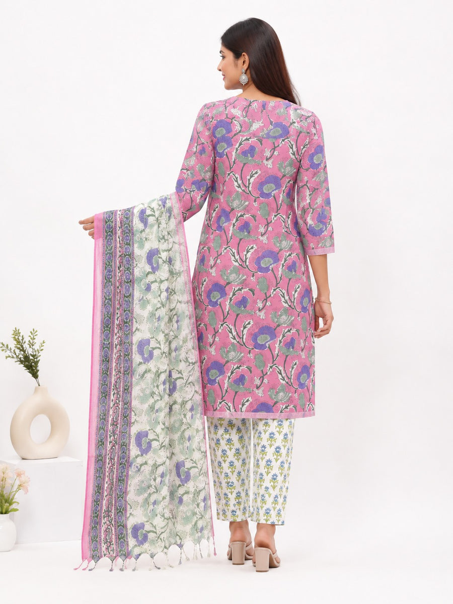 Pink Floral Printed Salwar Kameez Set