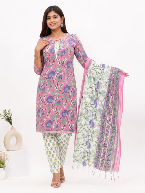 Pink Floral Printed Salwar Kameez Set