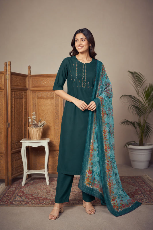 Emerald Bloom Women's Kurti Set