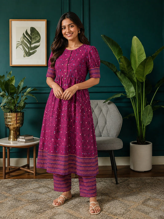 Magenta Blossom Women's Kurti Set