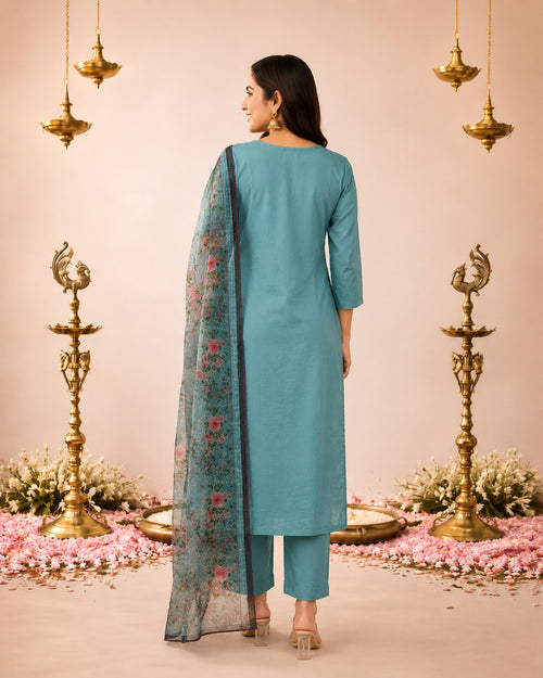 Sage Bloom Elegance Women's Kurti Set