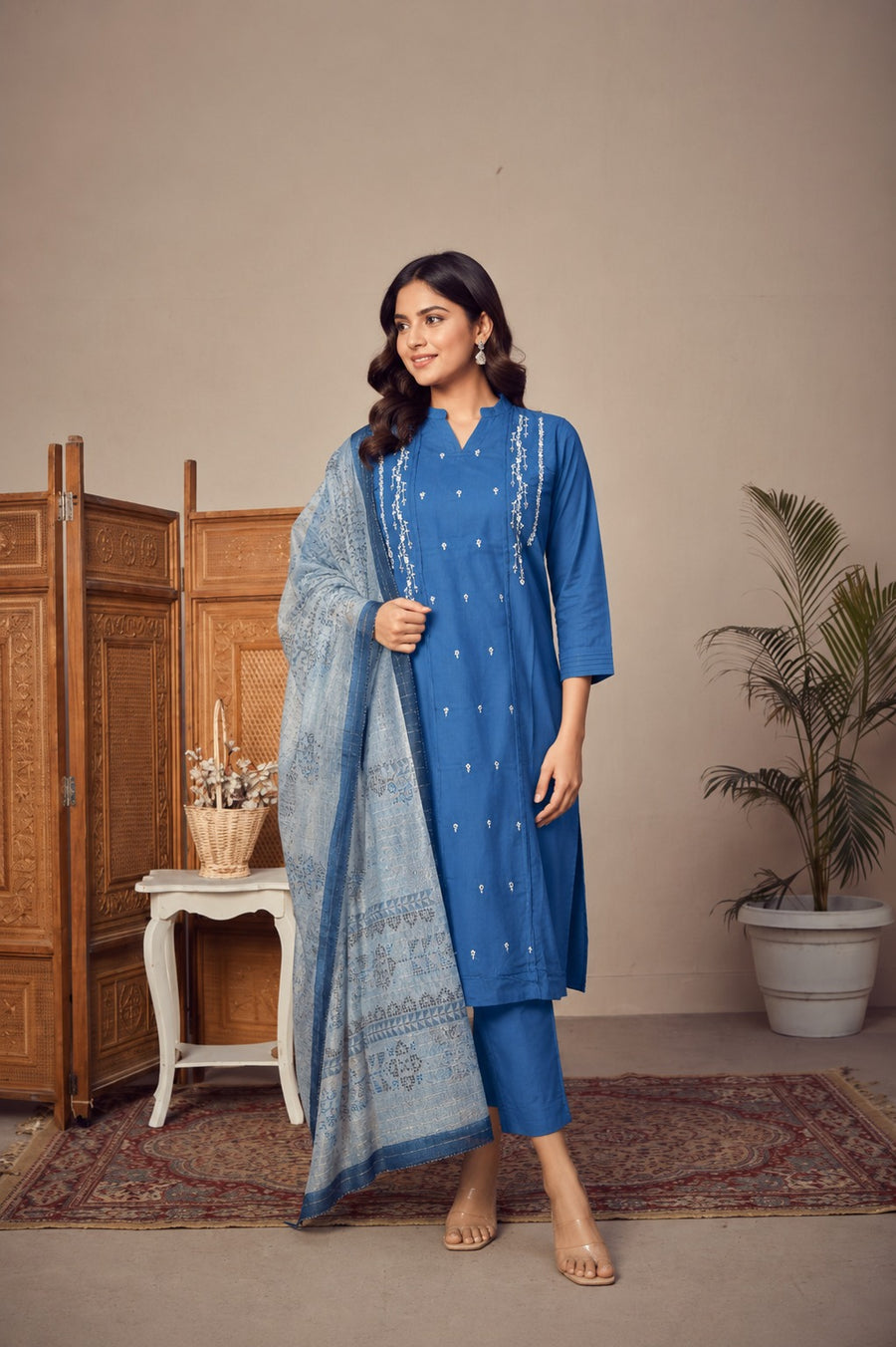 Royal Azure Elegance Women's Kurti Set