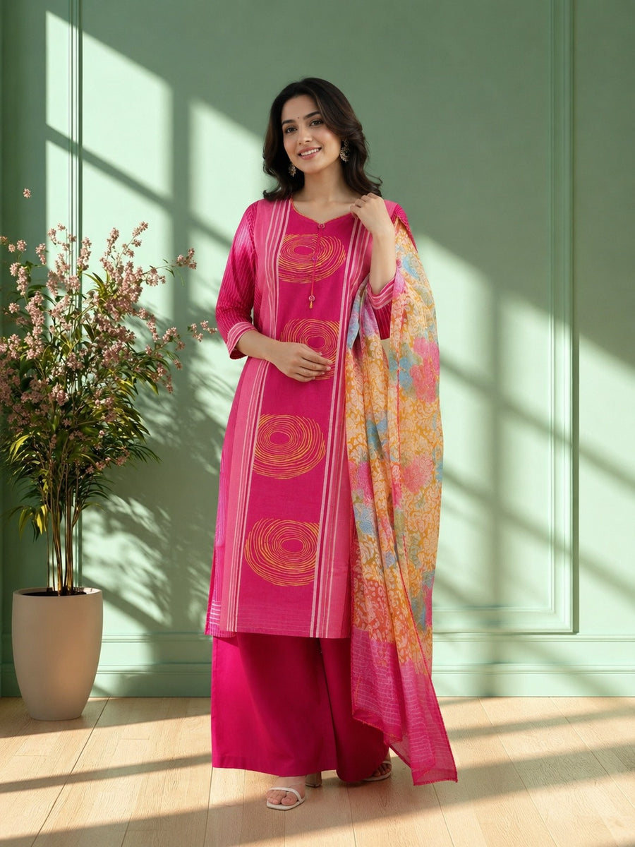 Rani Pink Blossom Women's Kurti Set