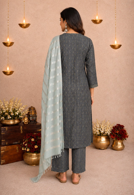 Charcoal Silver Grace Women's Kurti Set