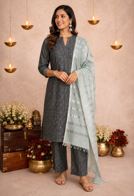 Charcoal Silver Grace Women's Kurti Set