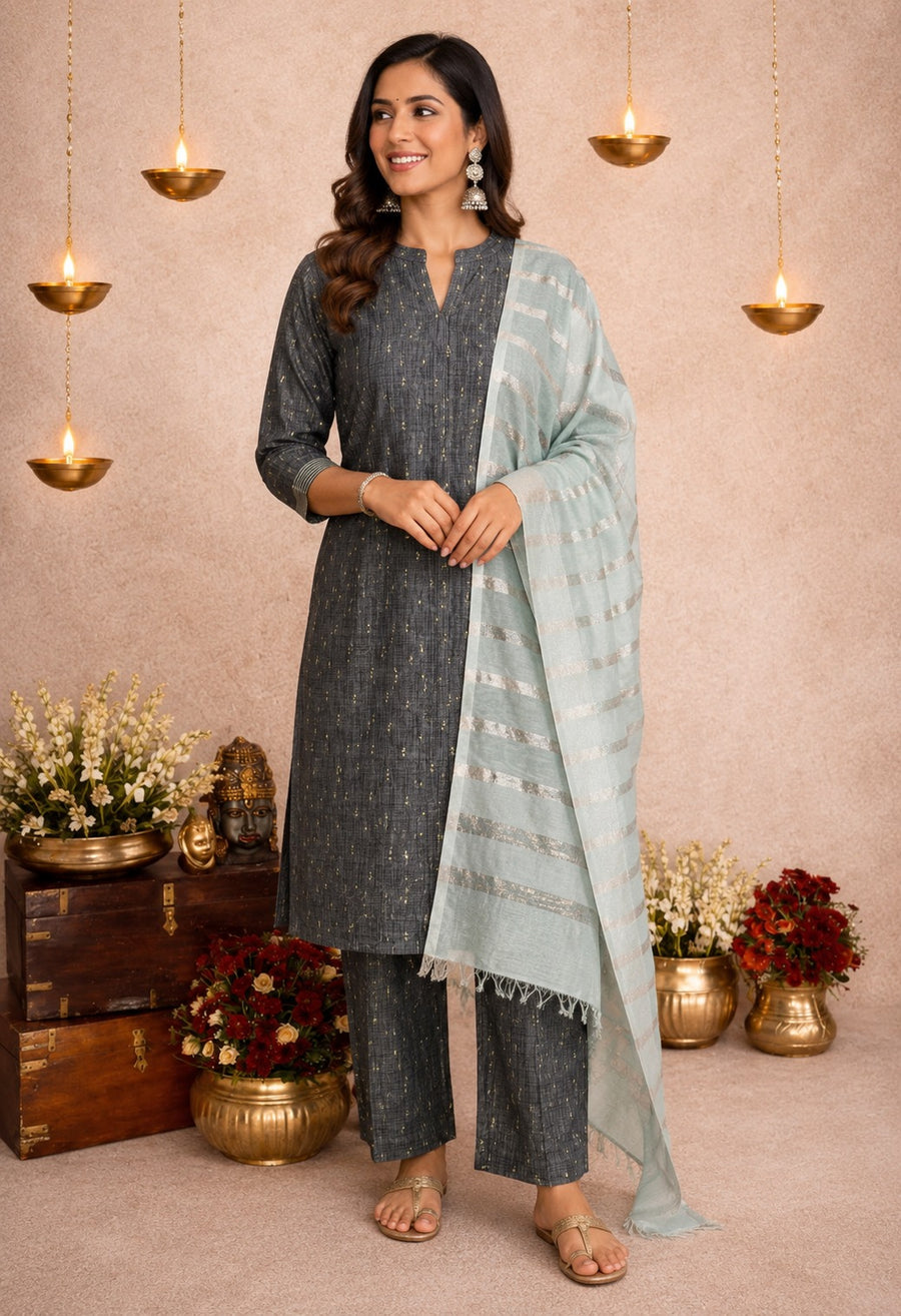 Charcoal Silver Grace Women's Kurti Set