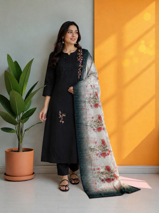 Midnight Bloom Women's Kurti Set
