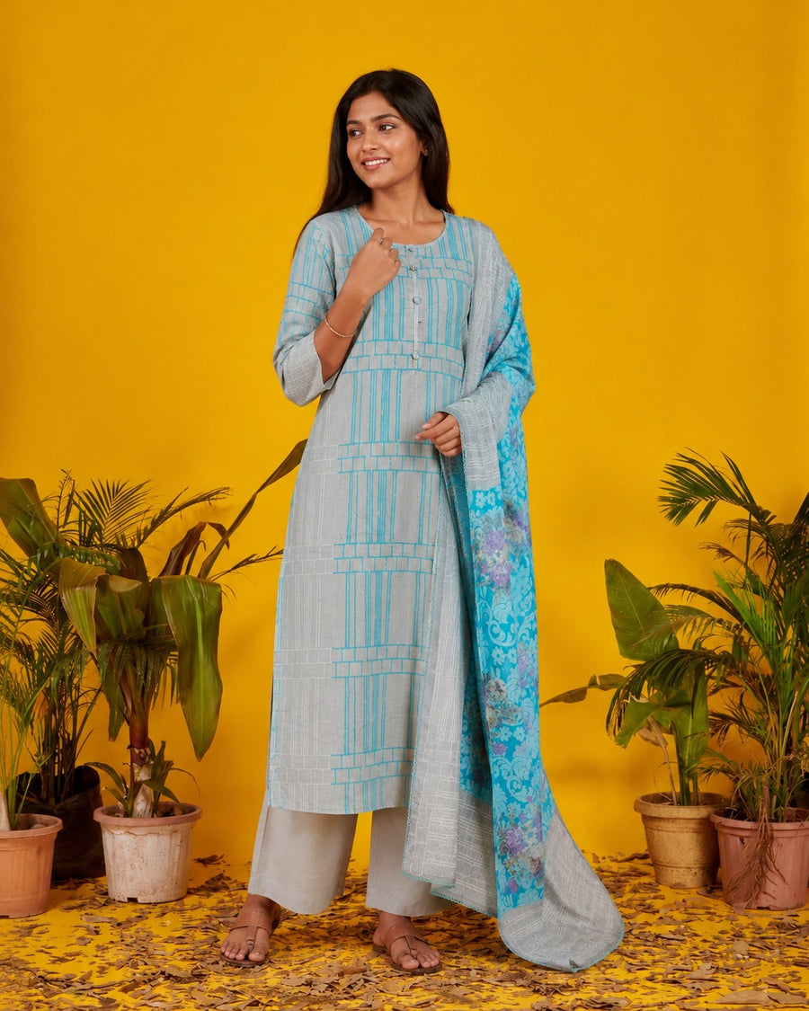 Silver Mist Elegance Women's Kurti Set