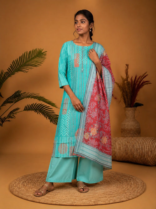 Teal Blue Elegance Women's Kurti Set